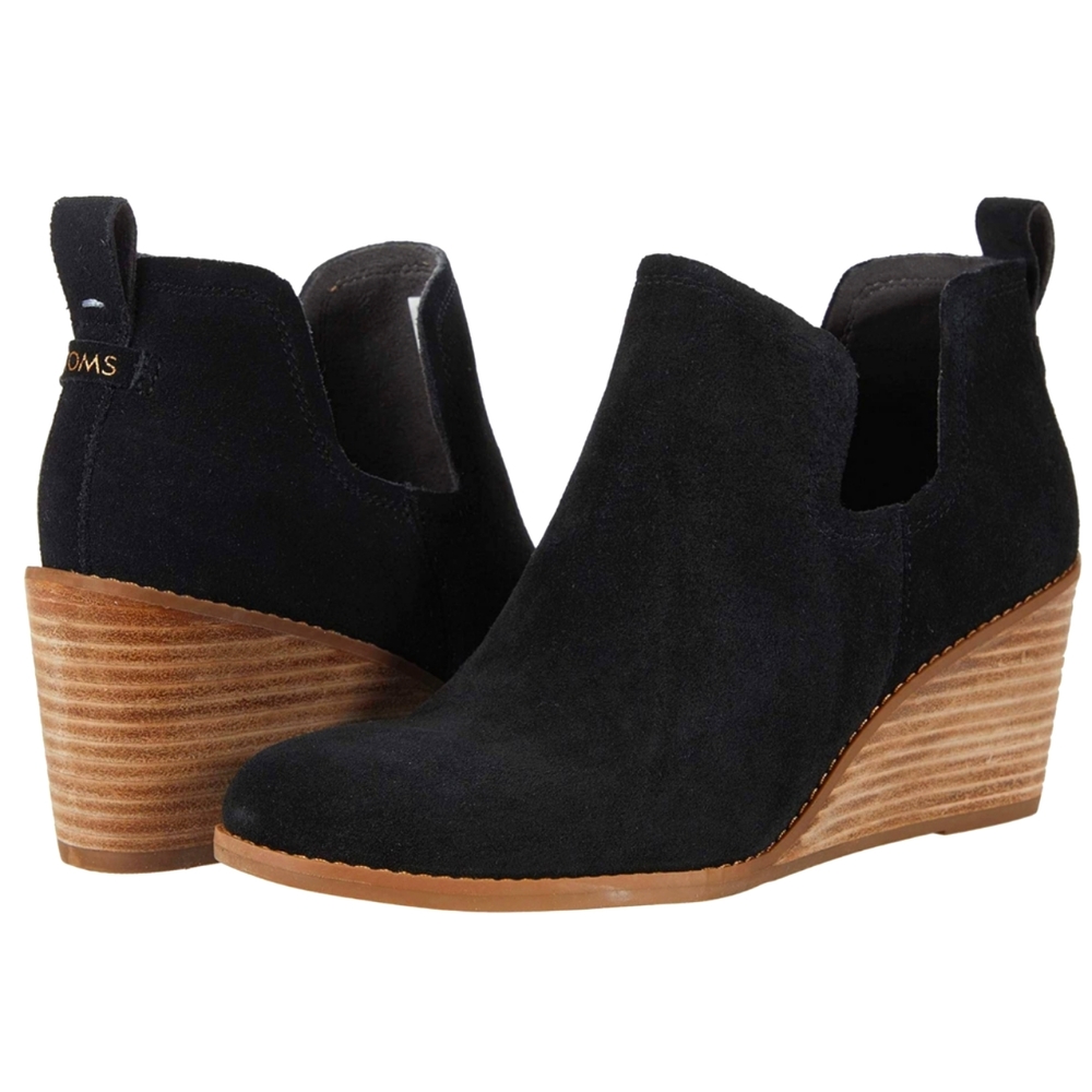 TOMS Suede Kallie Wedge Ankle Boot Women's 9 Leather Boho Shoe